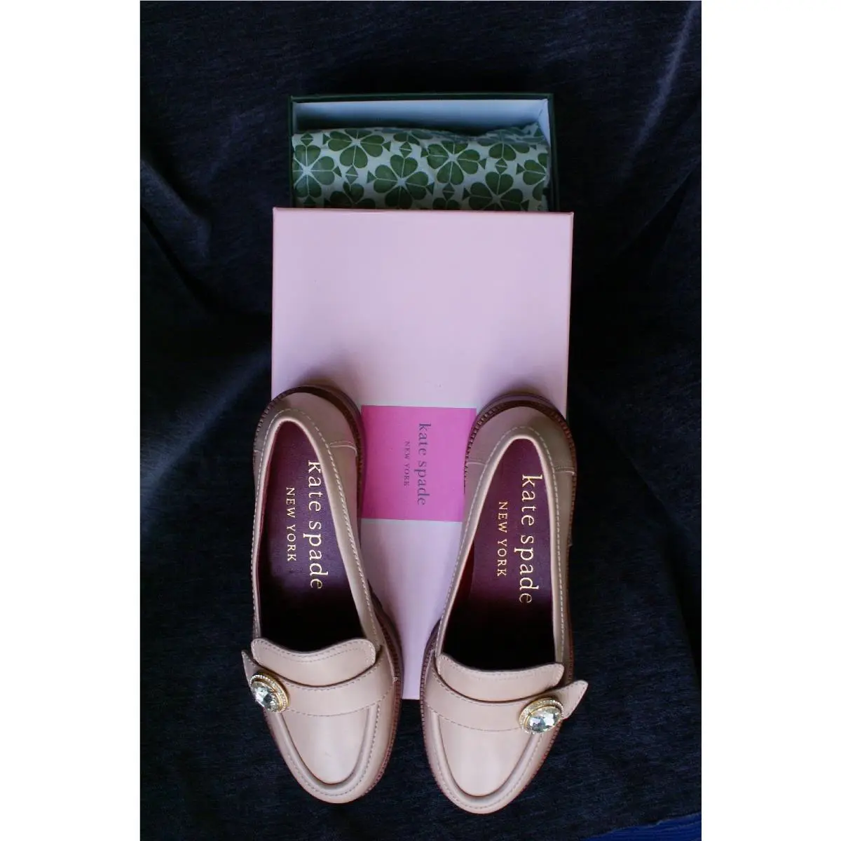 New Kate Spade Posh Loafer Shoes Glove Calf K9816 Milk Tea Size 6.5 Medium