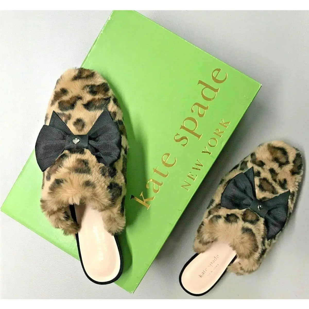Kate Spade Joycelyn Slippers Leopard Flats Fur Size 7.5 Box