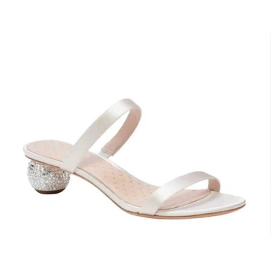 Kate Spade 7M Palm Springs Crystal Low Heel Bridal Sandals Satin Ivory