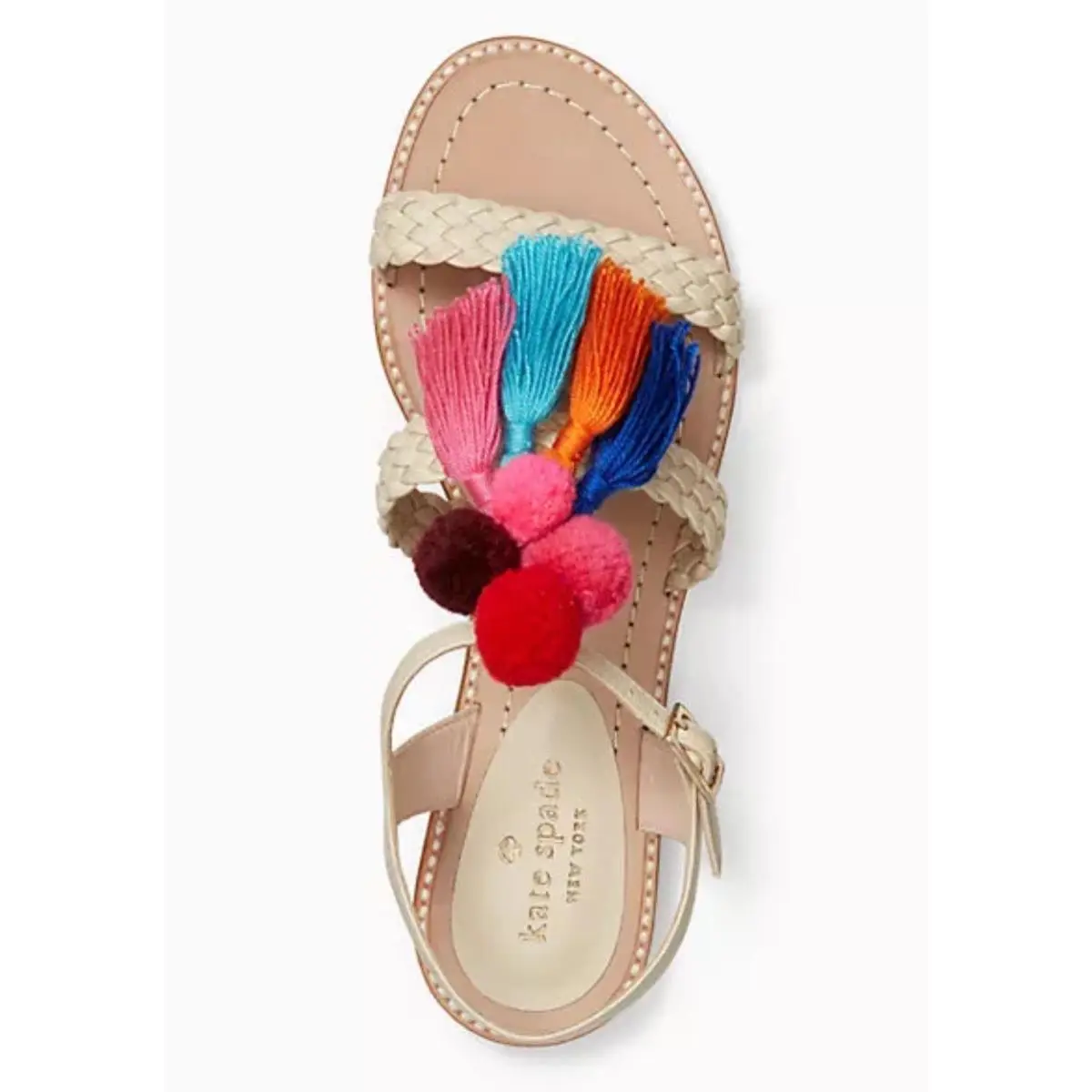 Kate Spade Sandals Shoe Sand Woven Napa Sunset Tassels 7.5M