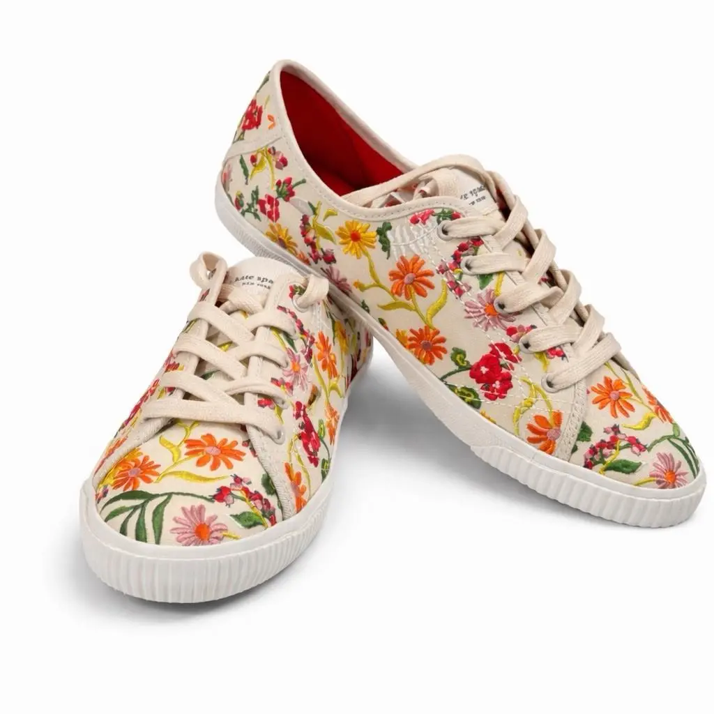 Kate Spade Tennison Canvas Sneakers Shoesgarden Floral Lace Up K8341 Size 9.5B