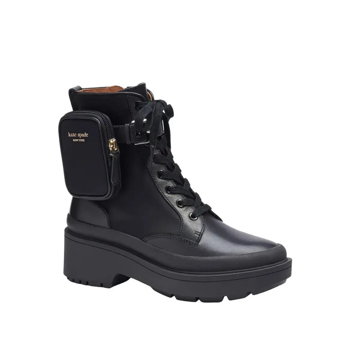 Kate Spade Womens 6.5 B Black Leather Winona Lace Up Combat Boots OL8