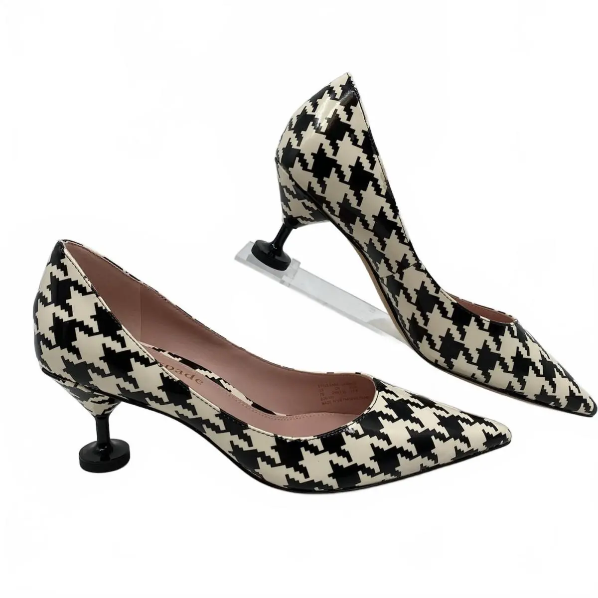 Kate Spade Black White Garnish Houndstooth Pointed Toe Heels Leather Size 7