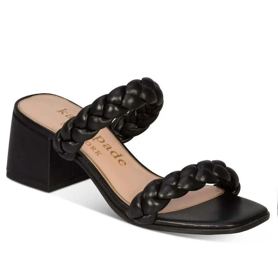 Kate New York Juniper Spade York Juniper Dress Sandals Braided Detail Black Leather 7B