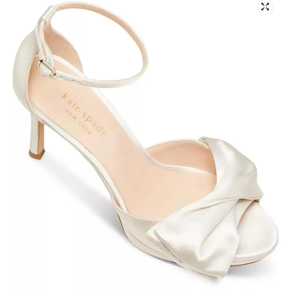Kate Spade Bridal Bow Shoes Size 9 White Satin Platform Ankle Strap Heels