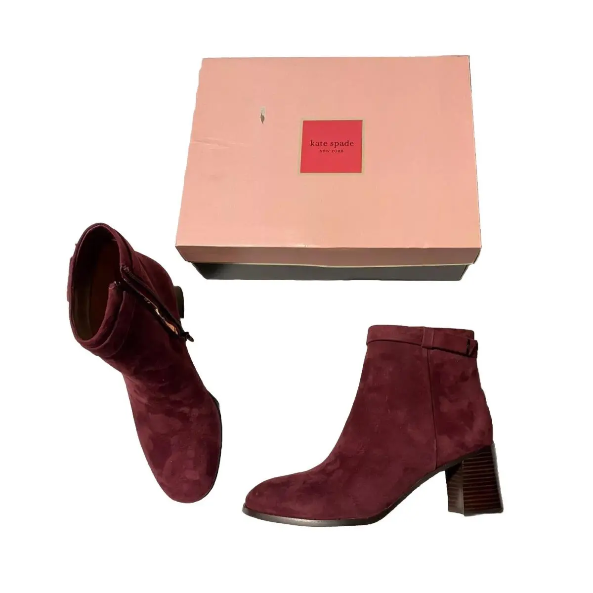 Kate Spade Madelaine Cherrywood Suede Strap Zip Bootie Women Shoe Size 9.5B