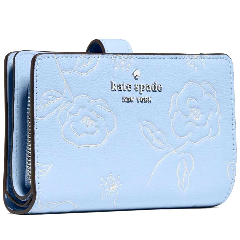 Kate Spade North Star Blue w/ Embossed Floral Medium Bifold Wallet KP025