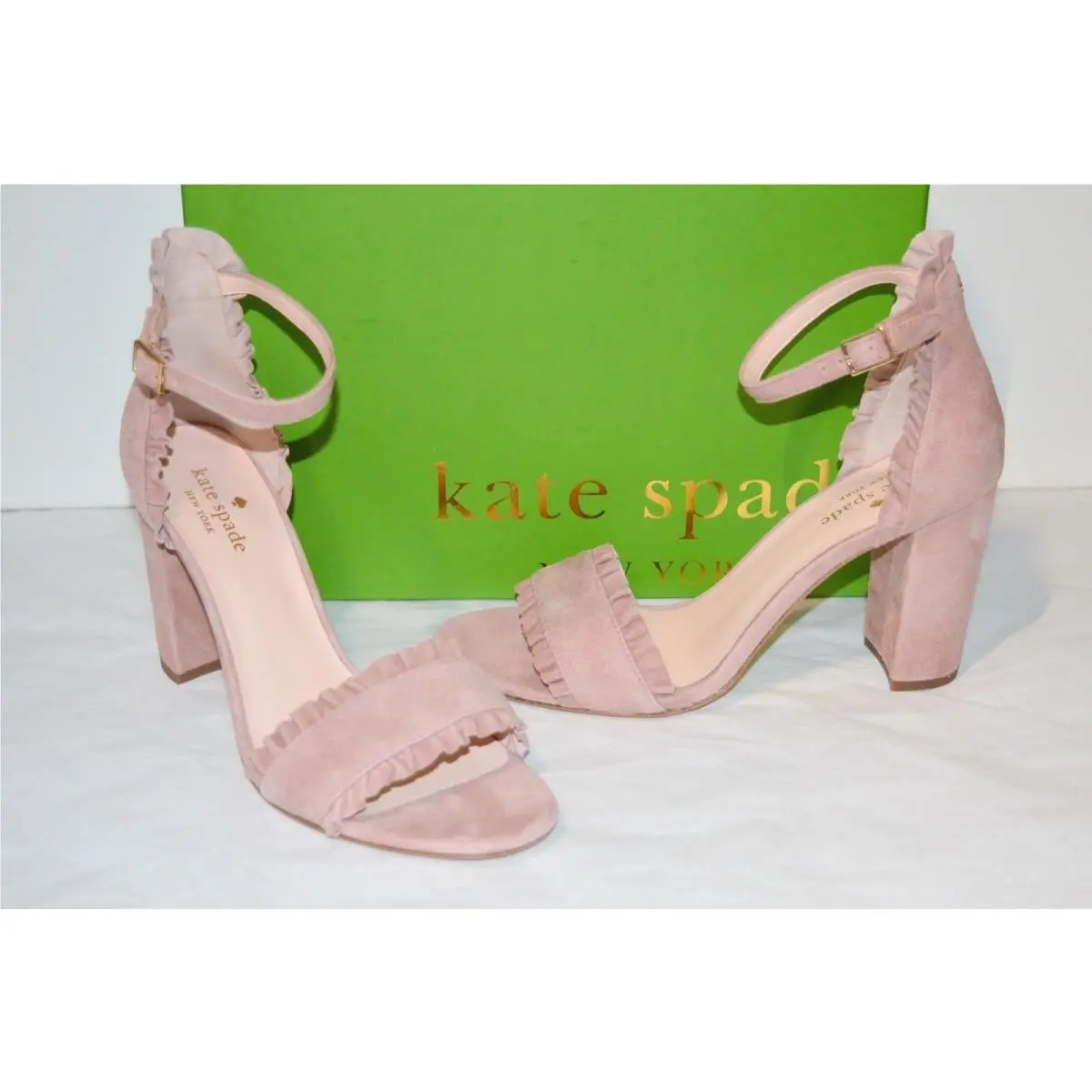 New Kate Spade New York Odele Dusty Blush Kid Suede Ruffles Sandal Ankle 8