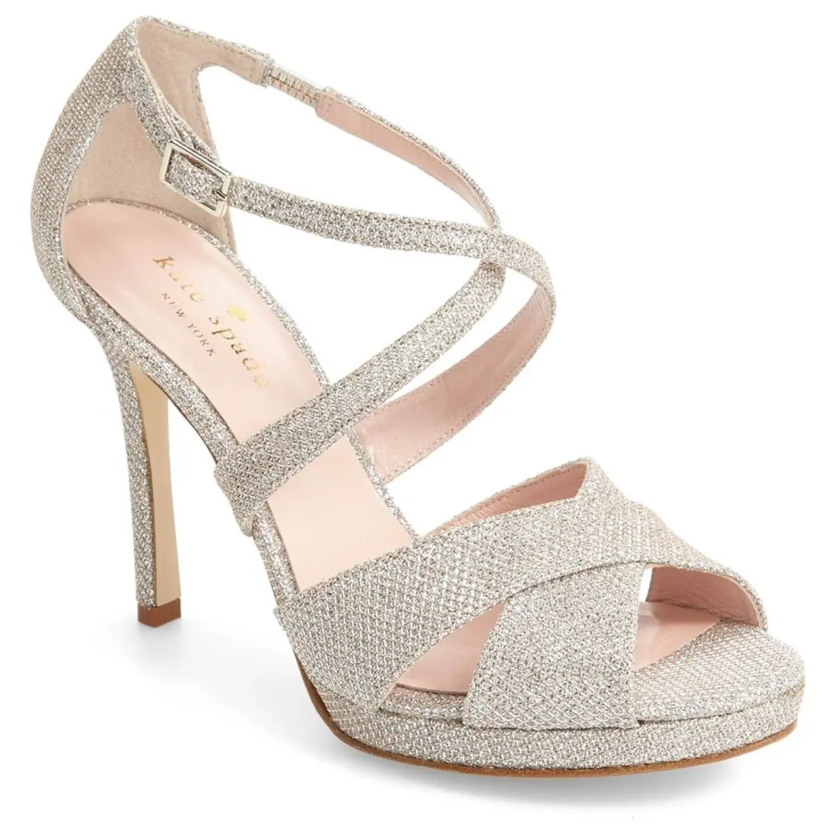 Womens Kate Spade NY Frances Silver Natural Grid Lurex Platform Sandal Shoes 9.5