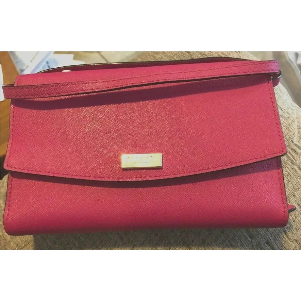 Pink Saffiano Leather Winni Laurel Way Crossbody Clutch by Kate Spade