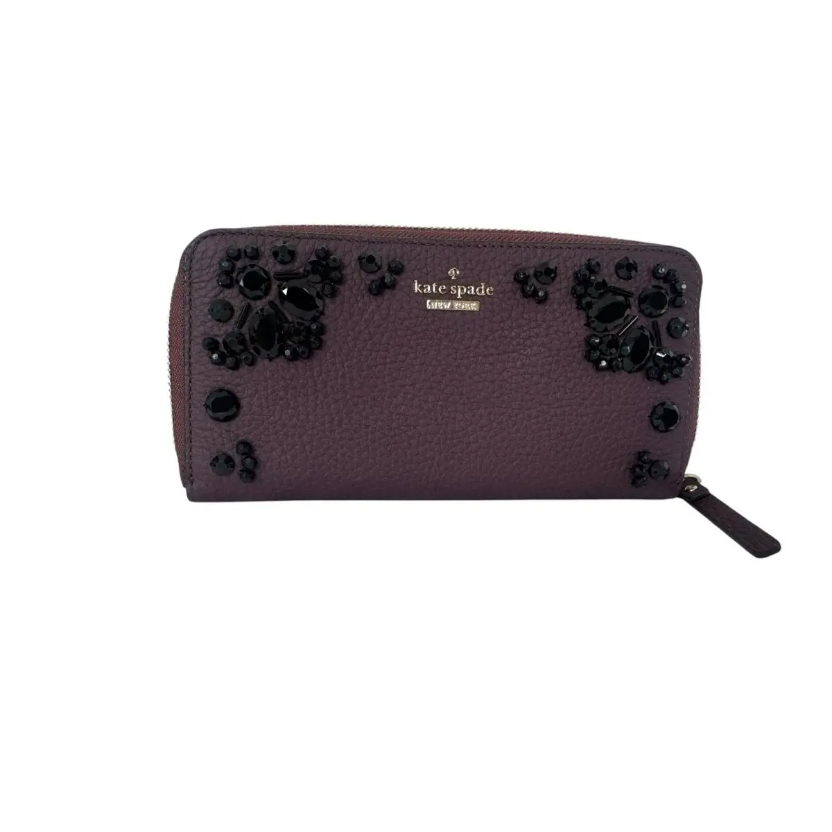 Kate Spade Neda Anderson Way Ciara Leather Wallet Deep Plum Jeweled Zip
