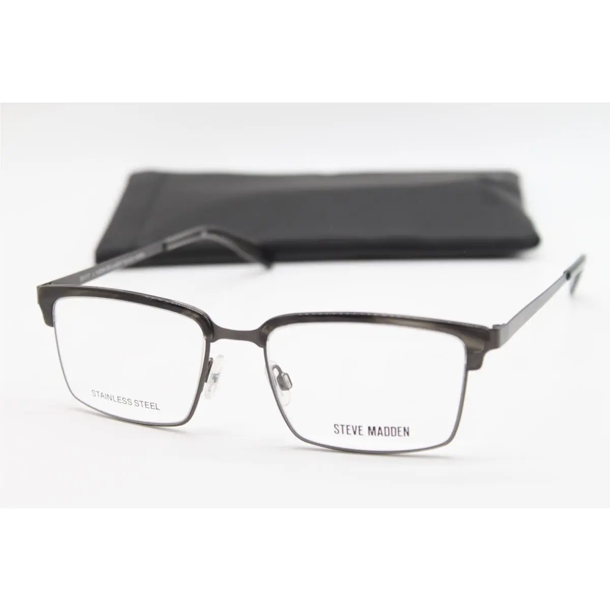 Laight Black Horn Gunmetal Eyeglassges W/case 53-17 by Steve Madden