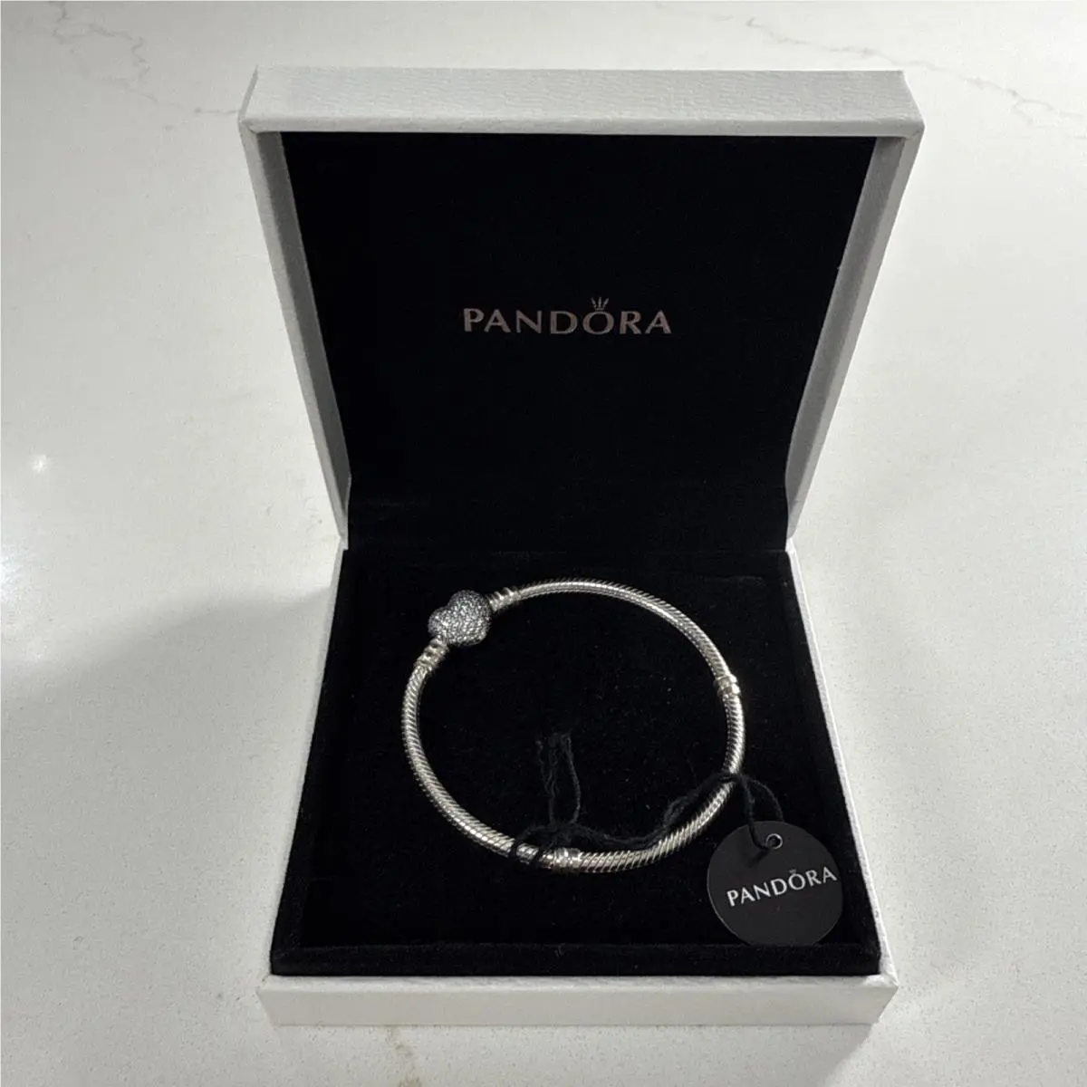 Pandora Moments Sparkling Pave Heart Snake Chain Sterling Silver Bracelet