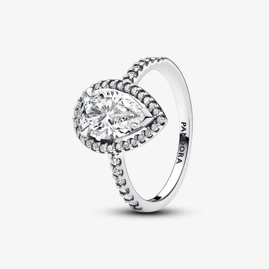 Pandora 925 Sterling Silver Sparkling Pear Halo Ring 193012C01-52