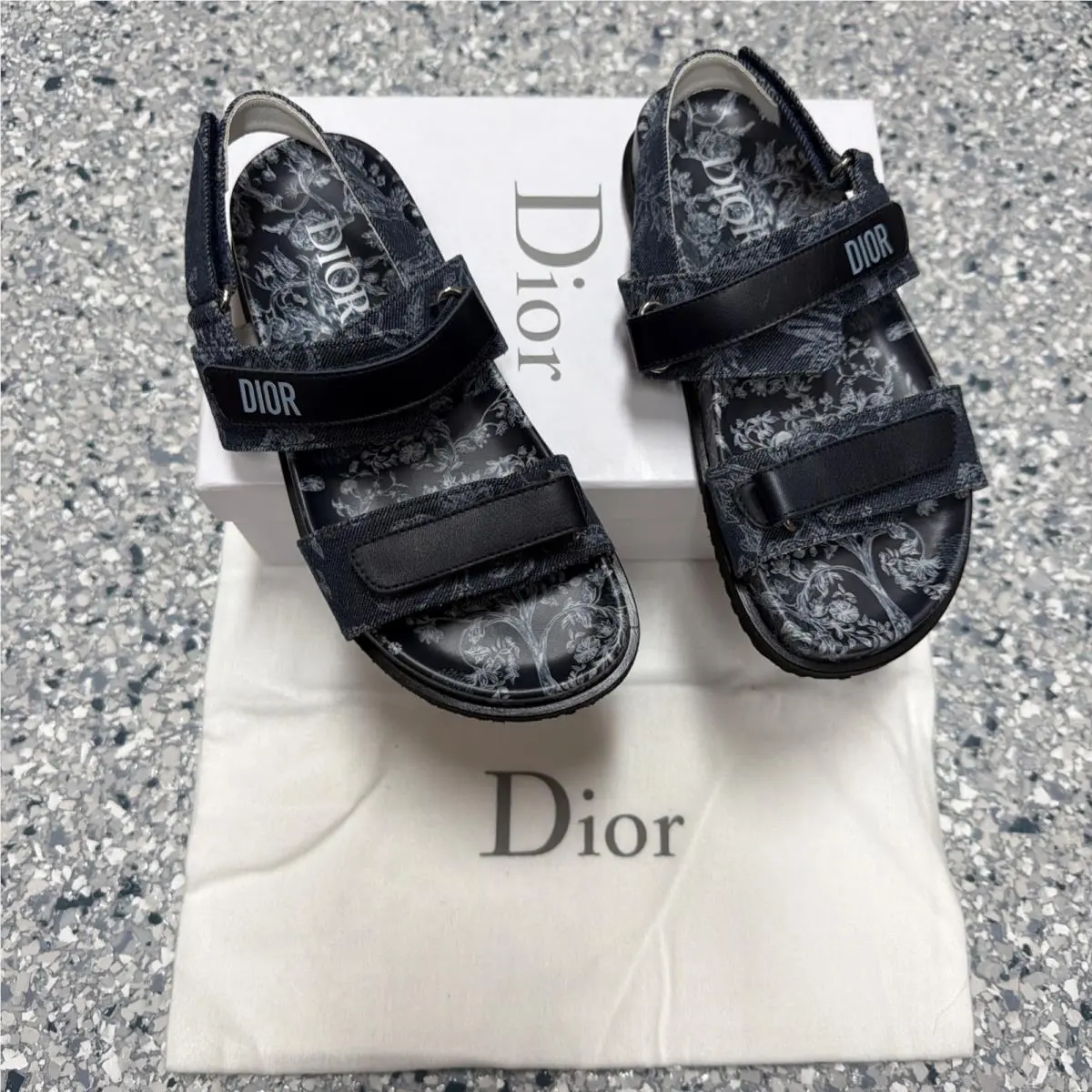 100 % Dior Sandals Shoes Kids Unisex 32 Eur/ US 8.03” Insole Navy Blue