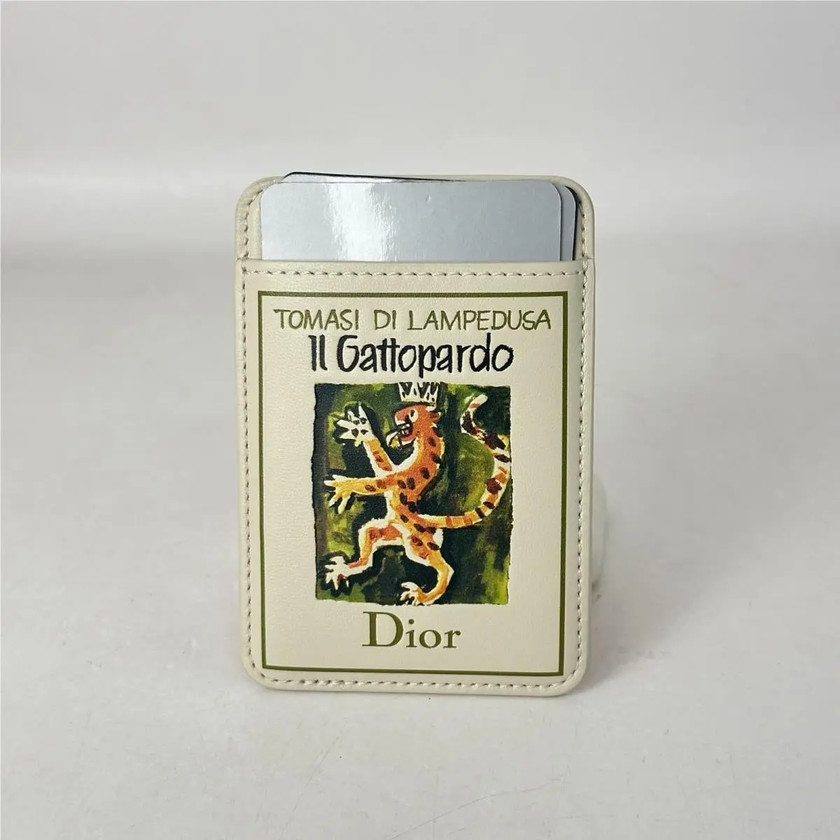 Dior Unisex Il Gattopardo Magnetic Card Holder Phone Wallet Leather Beige Multi