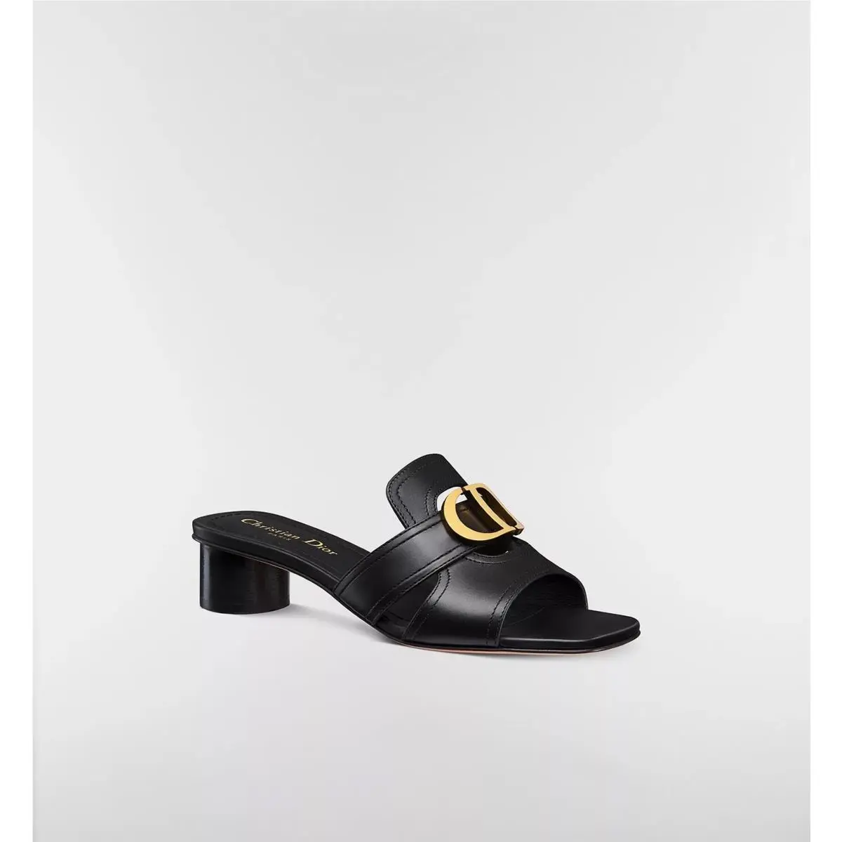 Christian Dior 30 Montaigne Heeled Slide Mules Black Leather Sandal 39.5 050