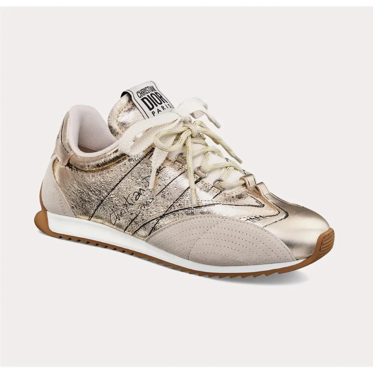 Dior D-sketch Sneaker Gold Tone Crinkled Lambskin Laminated Calfskin 39.5