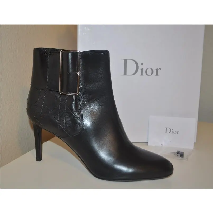 Christian Dior Graphic Black Leather Buckle Strapped Ankle Boot Shoe 40.5 /10 US