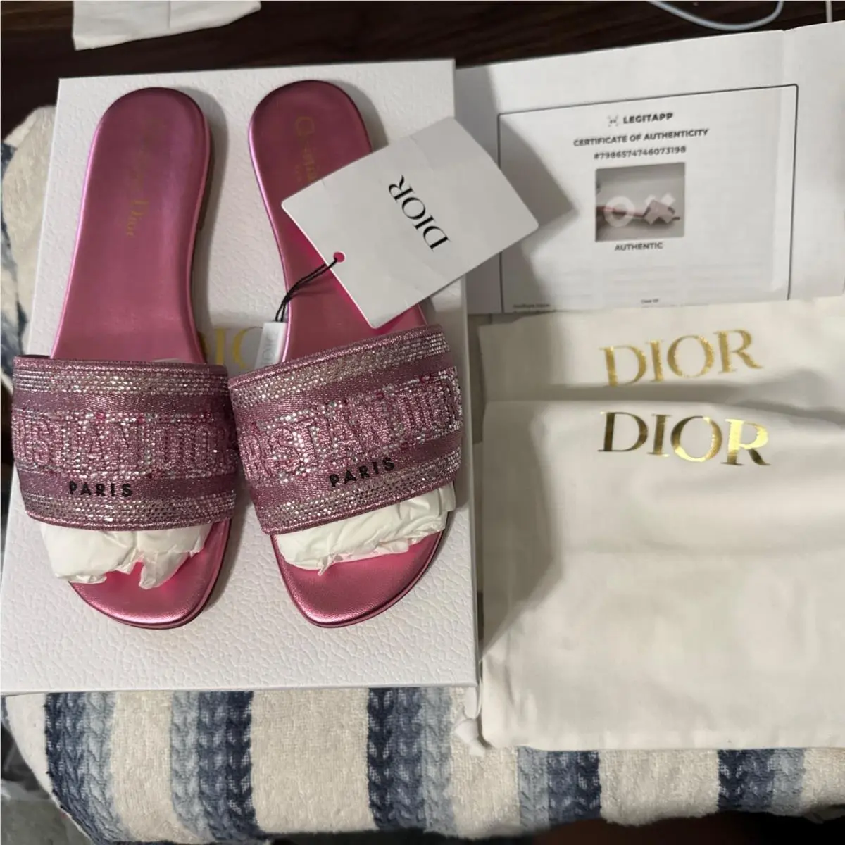 Christian Dior Dway Sandal Slide Metalic Pink W Rhinestones 39.5