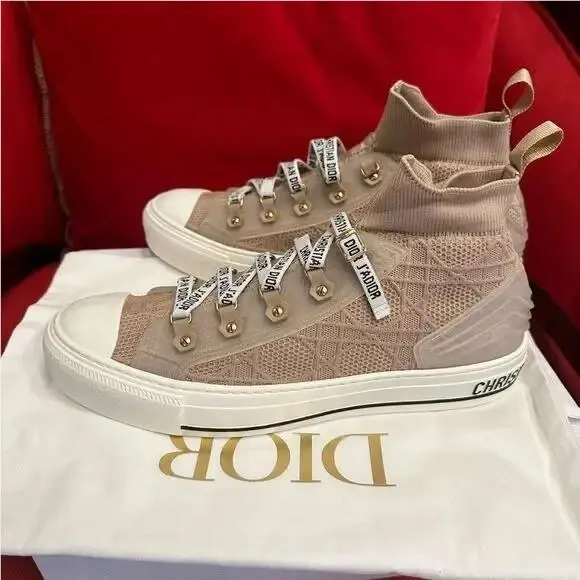 Walk’n’dior Sneaker in Beige Dior Knit Leather High Top Shoes EU 41 US 11