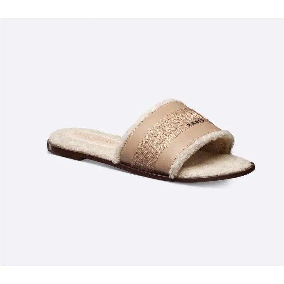 Dior Dway Slidebeige Calfskin and Embroidered Cotton US 12/EUR 42