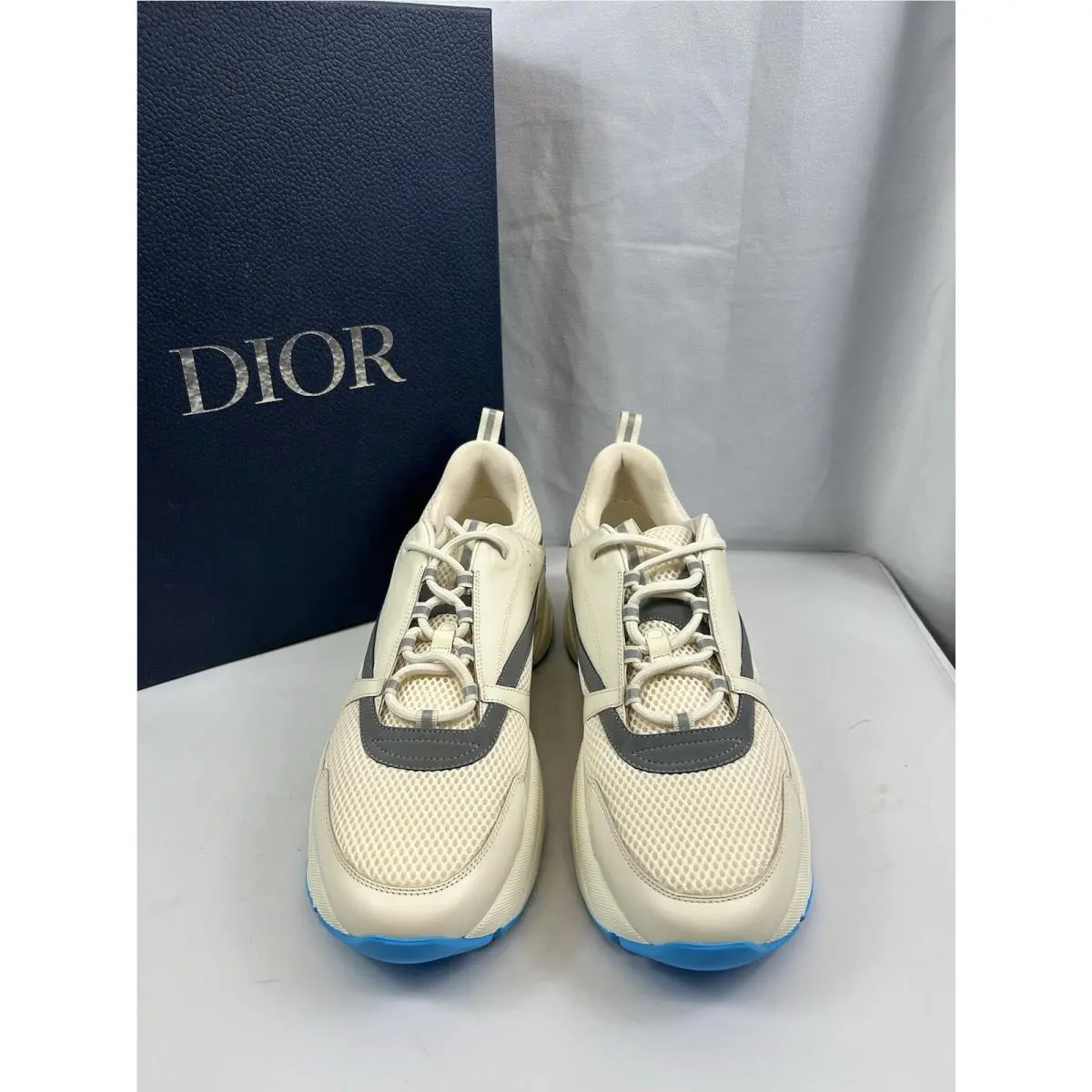 Dior B22 White Silver Blue Sneakers Sz US 17