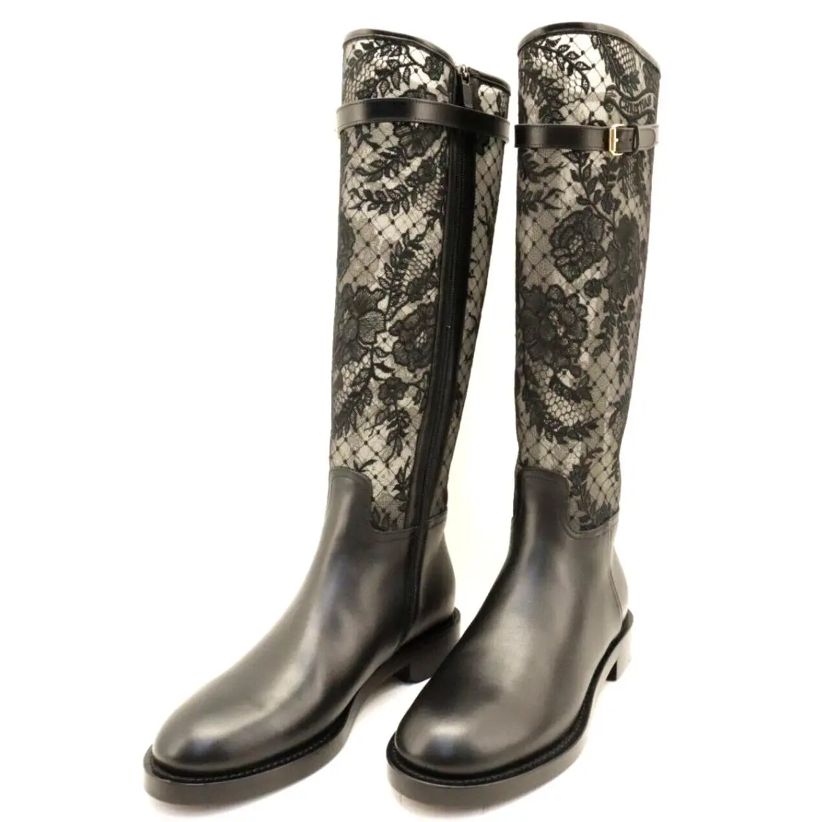Christian Dior Printed Mesh Accents Riding Leather Booteu 37 44