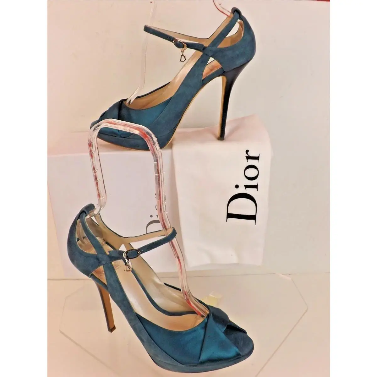 Christian Dior Green Suede Twist Satin Open Toe Mary Jane Pumps 39 Ital