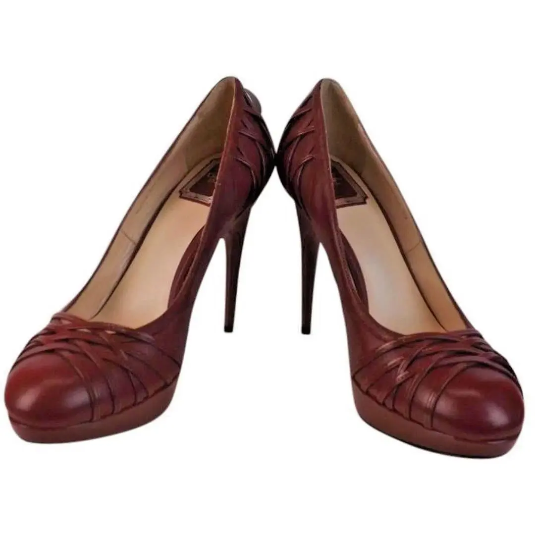 Christian Dior Burgundy Leather Karenina Runway Pumps 39 Italy