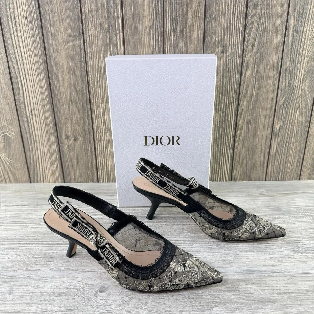 Christian Dior J’adior Butterfly Lurex Slingback Pumps Black Gold 41.5 Box