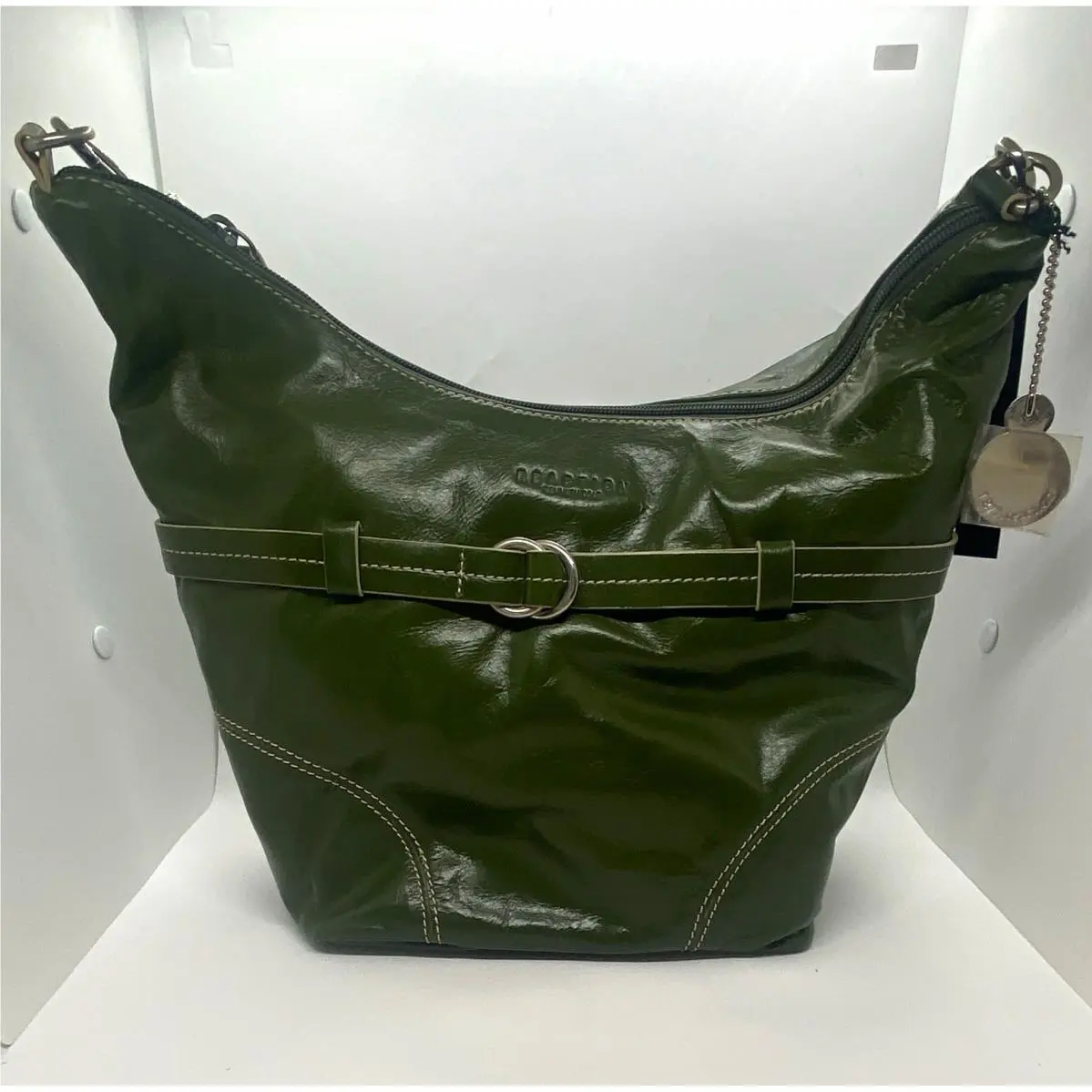 Reaction  Green Leather Shoulder Bag Zip Closure Silver Hardware by Kenneth Cole