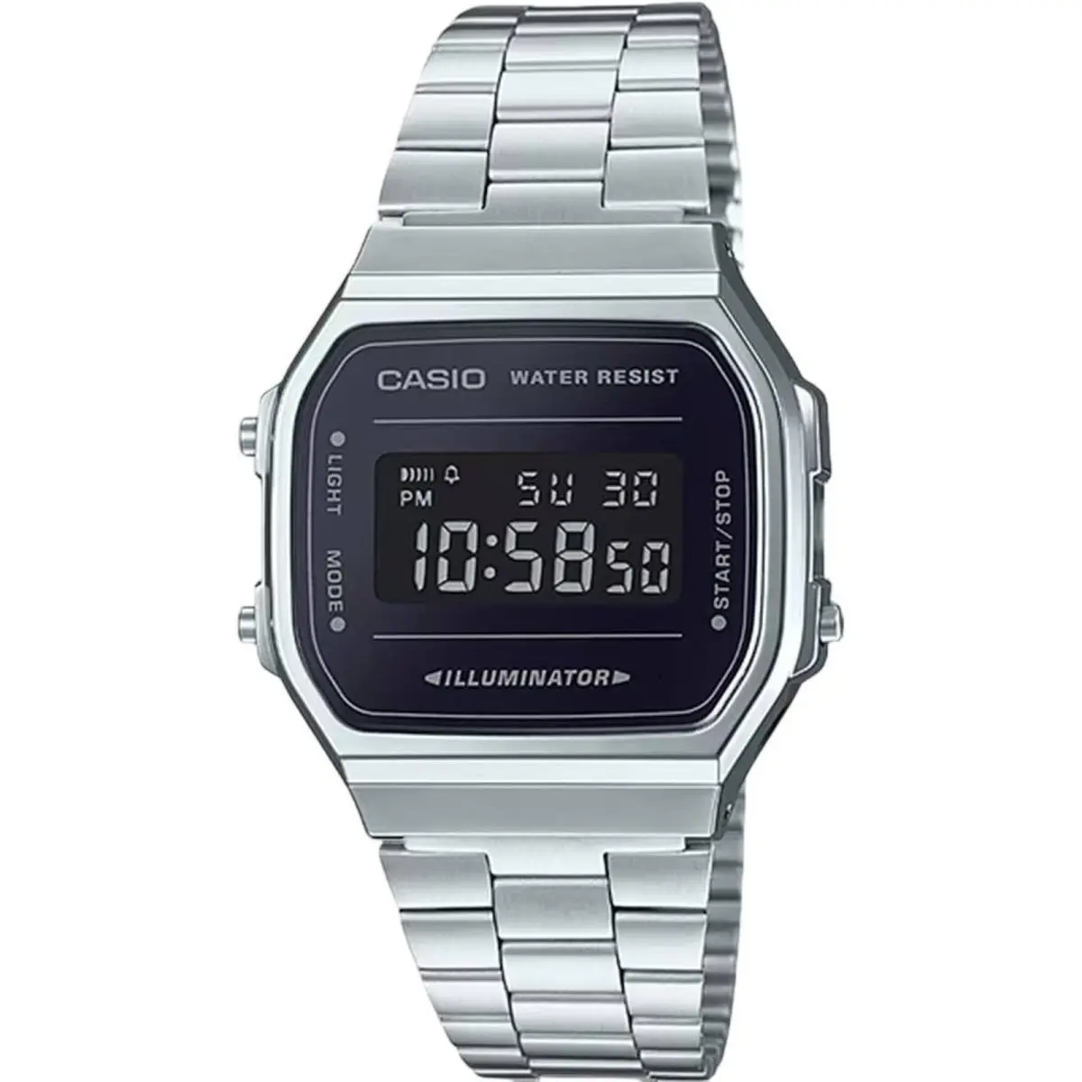 Casio Unisex Watch Alarm Black Digital Dial Silver Steel Bracelet A168WEM-1VT