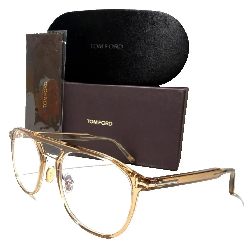 Eyeglasses TF5982-B 045 Crystal Brown with Gold Accents 52-20 by Tom Ford