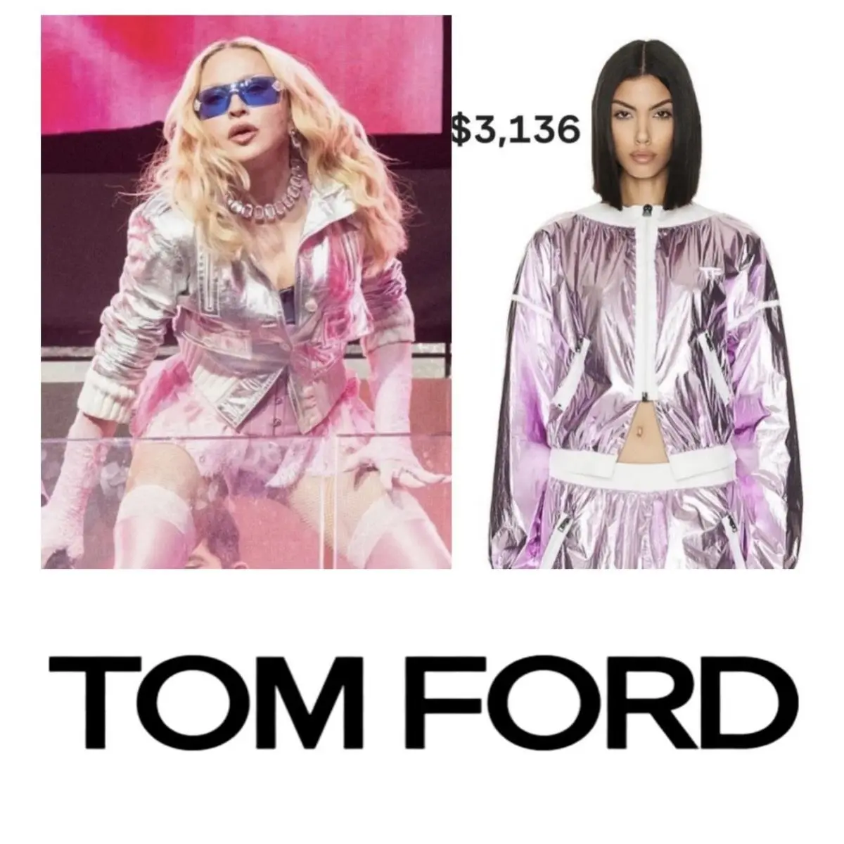 3K Tom Ford 2025 Metallic White Bomber Jacket 38 40 42 2 4 6 8 Coat Top S M