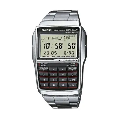 Casio Men`s Databank Digital Calculator Stainless Steel Watch - DBC-32D-1AES - Dial: Black, Gray, Band: Silver, Bezel: Silver