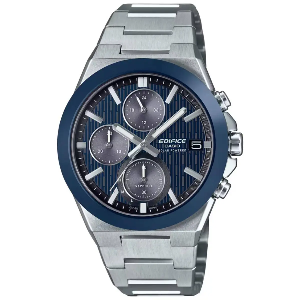 Edifice EFS-S650D-2A Men`s Solar Chronograph Blue Dial Ceramic Bezel Watch by Casio