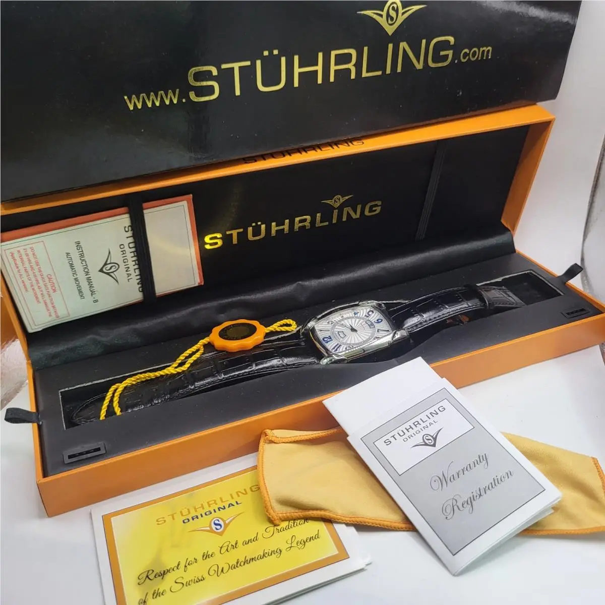 Stuhrling Mens Automatic Tonneau Watch 22 Jewels Box Papers by Stührling