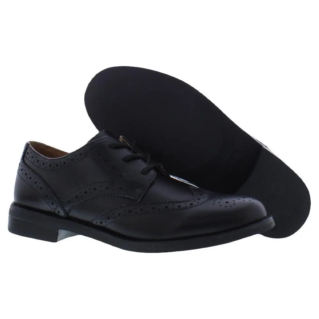 Polo Ralph Lauren Wing Tip Oxford Leather PS Boys Shoes - Black, Main: Black