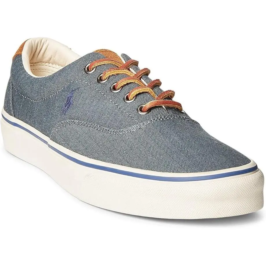 Polo Ralph Lauren Keaton Sneaker Men`s Denim Blue Herringbone Shoes ZPO3958 - Blue