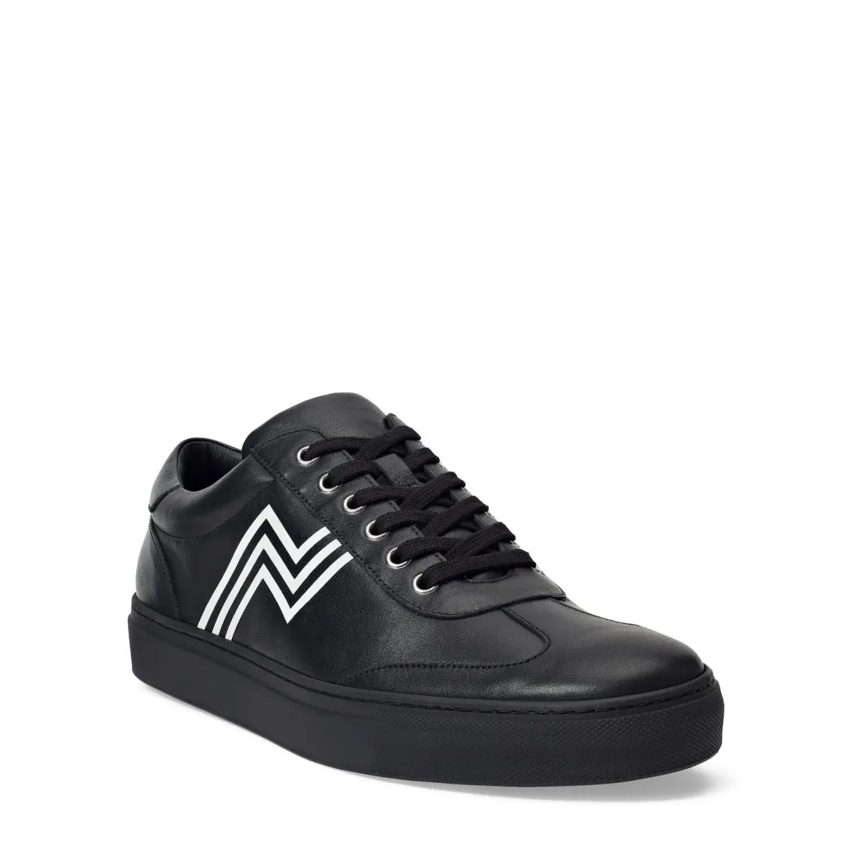 Ralph Lauren Purple Label Black Savir Nappa Calfskin Leather Trainer Sneaker - Black