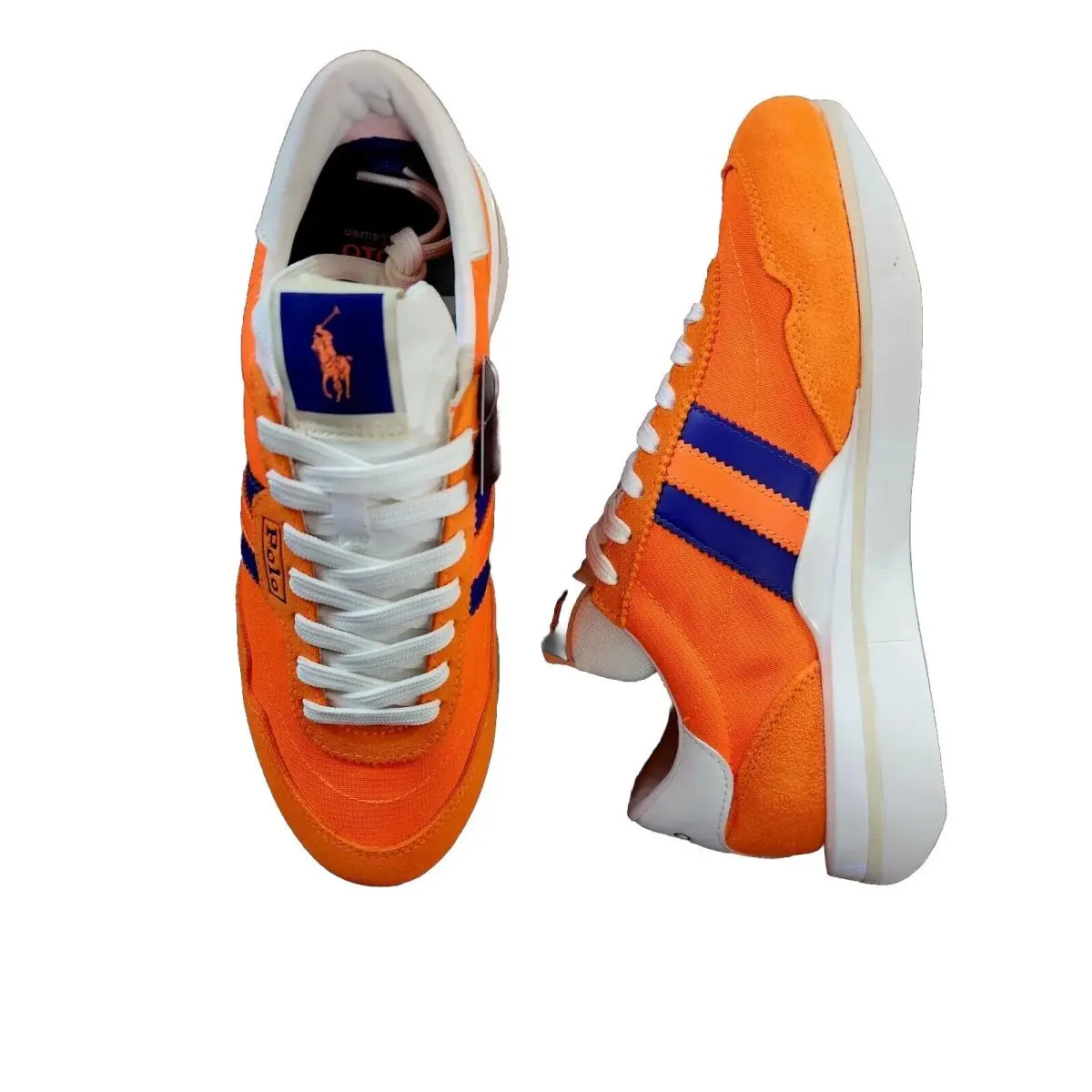 Polo Ralph Lauren Men`s Athletic Sneakers Sz 8 Suede Leather Train 89 Orange