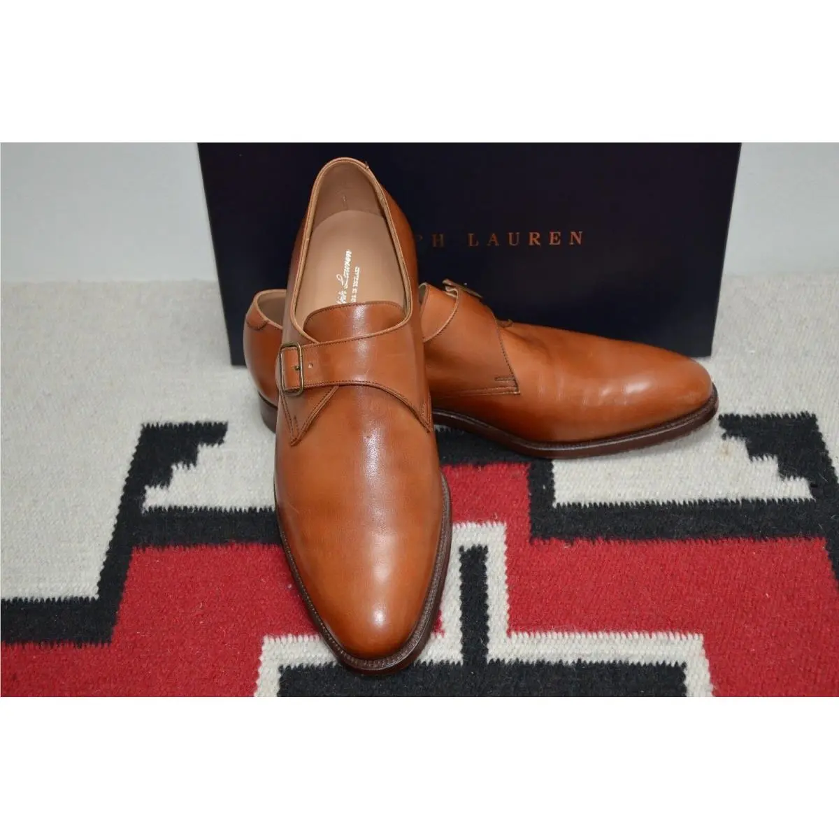 Ralph Lauren Crockett Jones Made in England Roundwood Monkstrap Shoes