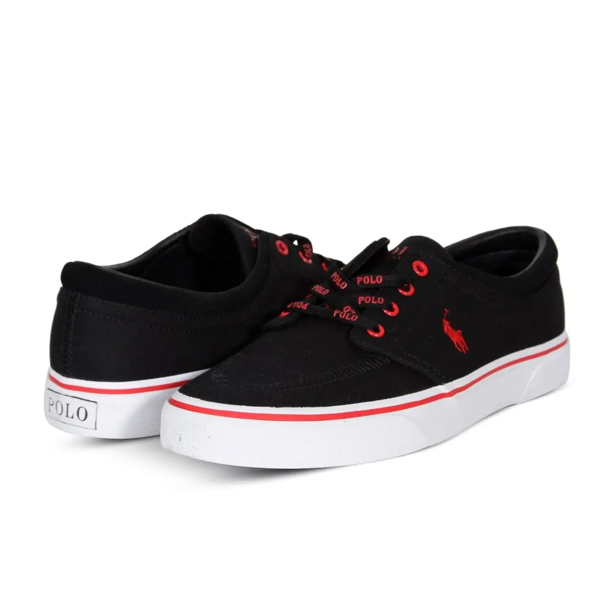 Polo Ralph Lauren Faxon X Men’s Canvas Sneakers in Black and Red 816841214002