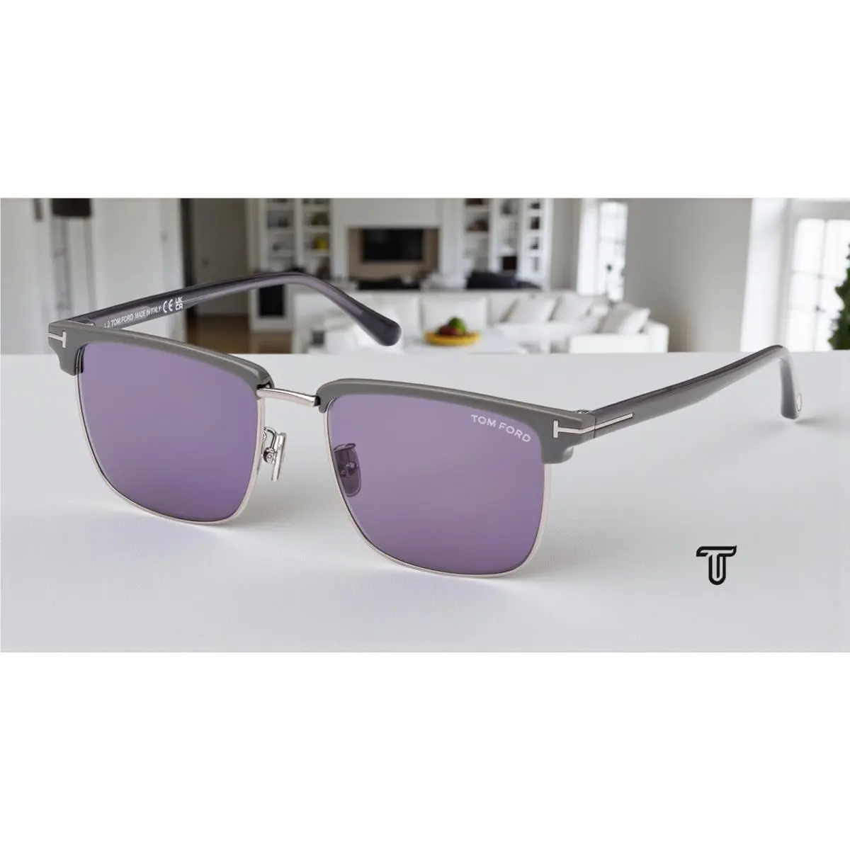 Tom Ford Hudson FT0997 H 51V Injected Mastic Blue 55 mm Men`s Sunglasses