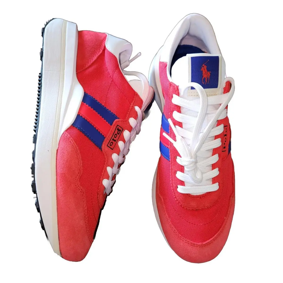 Polo Ralph Lauren Men`s Athletic Sneakers Sz 10.5 Colorblock Suede Shoes Red