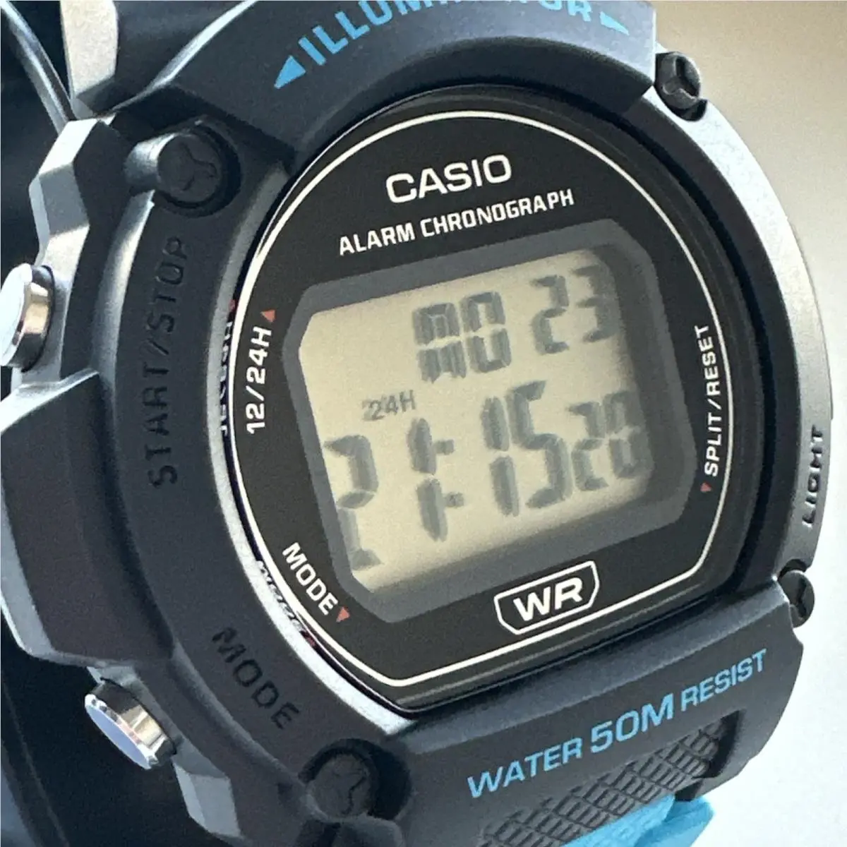 W219H-2A2V Chronograph Watch Blue Resin Band Alarm Illuminator by Casio