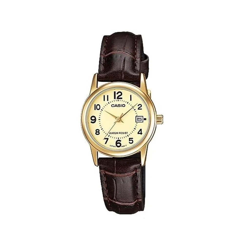 LTP-V002GL-9B Women`s Gold Tone Leather Band Easy Reader Dial Date Watch by Casio