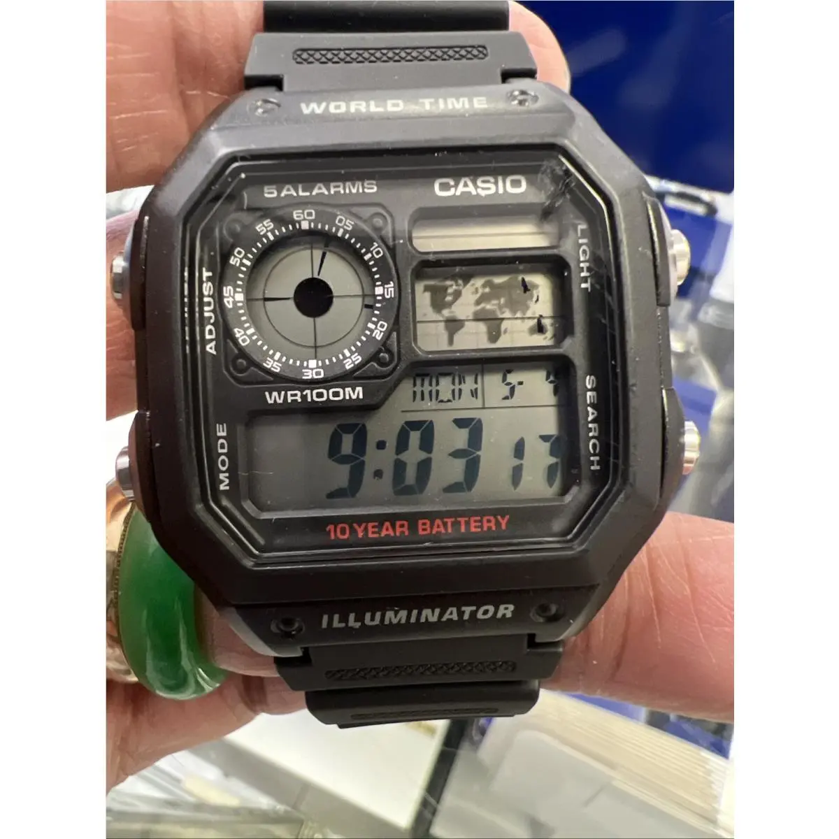 World Time AE 1200WH 1AJH Chronograph Silver Dial Rubber Strap by Casio