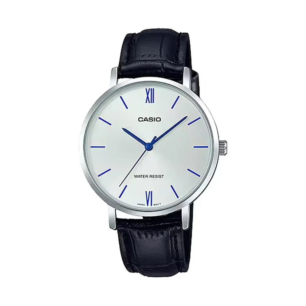 LTP-VT01L-7B1 Women`s Minimalistic Silver Dial Black Leather Band Watch by Casio